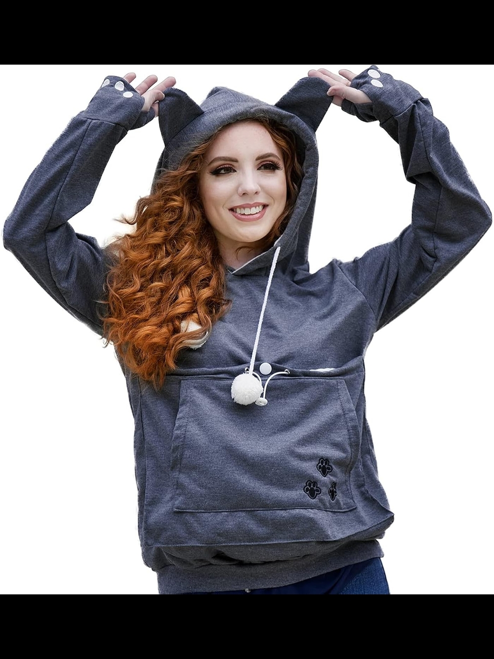 Cozy Gray Pet Hoodie with Pouch Pocket and Paw Print - Dog or Cat